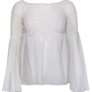 Bailey 44 - White Smocked Flowy Sleeve "Shoot the Breeze" Silk Blouse Sz M